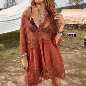 Burnt Orange Embroidered Festival Kimono Mini